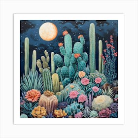 cactus garden in the dark Art Print