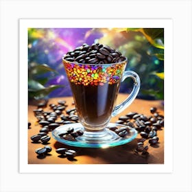 Coffee Cup With Coffee Beans Art Print