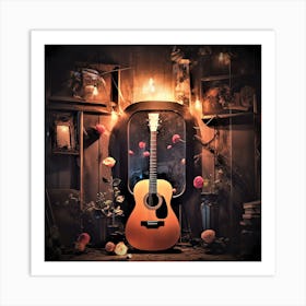 Guitar And Roses - Acoustic Guitar Art Print