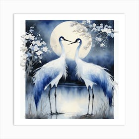 Cranes In The Moonlight 1 Art Print