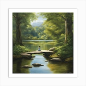 Girl On A Bridge Art Print