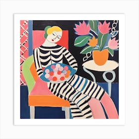 Woman With A Bowl Of Fruits, The Matisse Inspired Art Collection Art Print