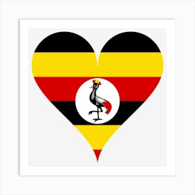 Heart Love Flag Uganda East Africa Heart Shaped Crane Grey Crowned Crane Art Print