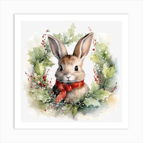 Bunny In Holly Wreath Art Print