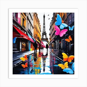 Paris With Butterflies Art Print