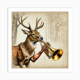 Deer Playing Trumpet Art Print