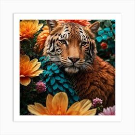 Tiger In Flowers Art Print