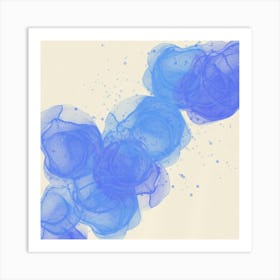 Minimalist Abstract Blue Ink Splashes – Modern Fluid Art Design Art Print