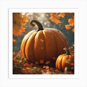 Autumn Leaves And Pumpkins Art Print