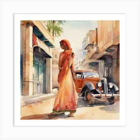 Indian Woman In Sari Art Print