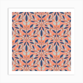 Orange Floral Diamond Square Art Print