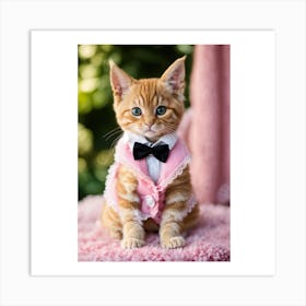 Orange Tabby Cat In Pink Art Print