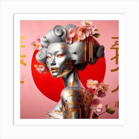 Asian Woman With Flowers Art Print