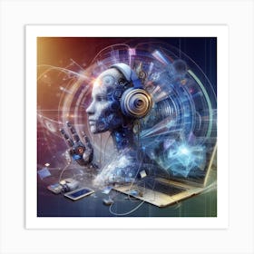 Futuristic Woman With Headphones Art Print