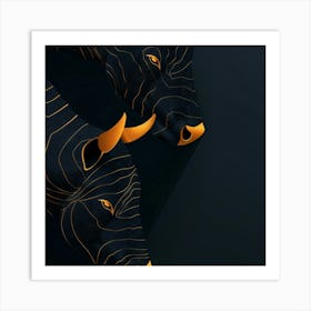 Bulls On Black Background Art Print