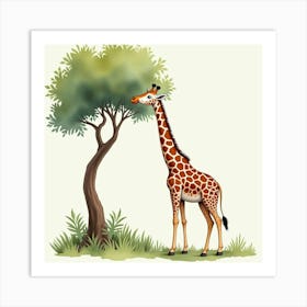 Giraffe With Tree Art Print