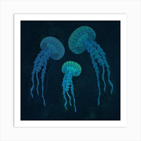 Blue triple jellyfish Art Print