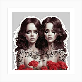 Two Girls With Flowers Art Print
