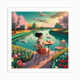 'The Girl At The Garden river Art Print