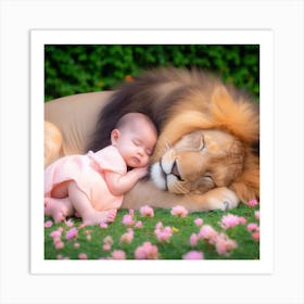 Baby And The Lion Art Print