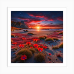 Sunset On A Beach Art Print