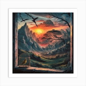 Golden Sunrise Over A Majestic Landscape Art Print