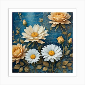 Daisies And Roses Art Print