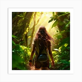 Woman Hiking In The Jungle Art Print