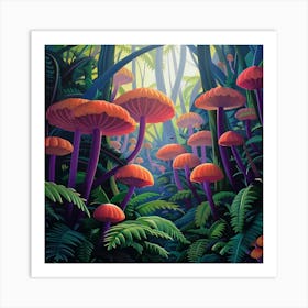 Mushrooms In The Forest 3 Art Print