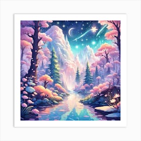 A Fantasy Forest With Twinkling Stars In Pastel Tone Square Composition 116 Art Print