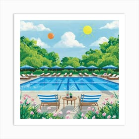 Summertime Swimming Pool Art Print 2 Art Print