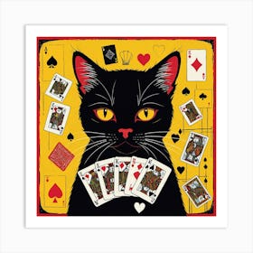 Black Cat Playing Cards 6 Art Print