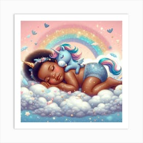 Unicorn Baby Sleeping On Clouds Art Print