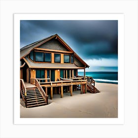House On The Beach with blue water sky Art Print