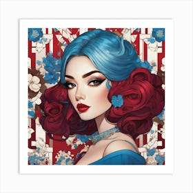 Sexy Girl With Blue Hair Art Print