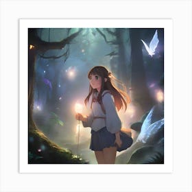 Anime Girl In The Forest 1 Art Print