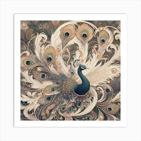 Peacock Inspired by: Alphonse Mucha's Art Nouveau Style and Ornamental Floral Motifs 2 Art Print