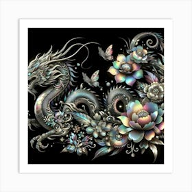 Dragon And Flowers 1 Art Print