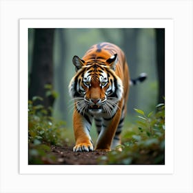 A Majestic Siberian Tiger Prowling Through The Forest 2 Art Print