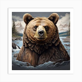 Bear In The River Art Print