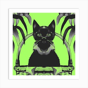 Black Kitty Cat Meow Bright Green Art Print