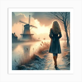 Windmill In Winter Art Print