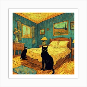 The Bedroom With Black Cats, Vincent Van Gogh Inspired Art Print Art Print