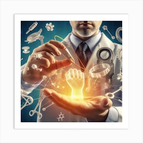 Doctor Holding A Hand Full Of Medical Equipment Art Print