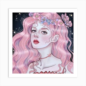 Girl With Pink Hair Art Print