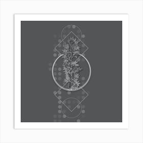 Vintage Cuspidate Rose Botanical with Line Motif and Dot Pattern in Ghost Gray n.0096 Art Print