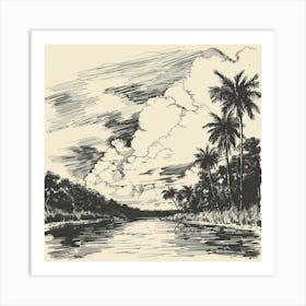 Palm Trees On A River Art Print