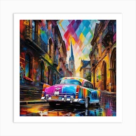 Old Car In The Rain Art Print