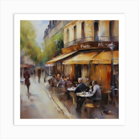 Cafe in Paris. spring season. Passersby. The beauty of the place. Oil colors.3 Art Print