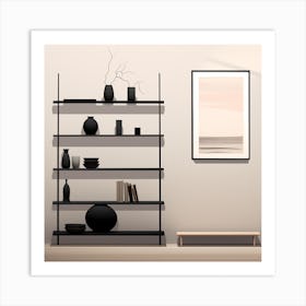 Black Shelves In A Room Art Print